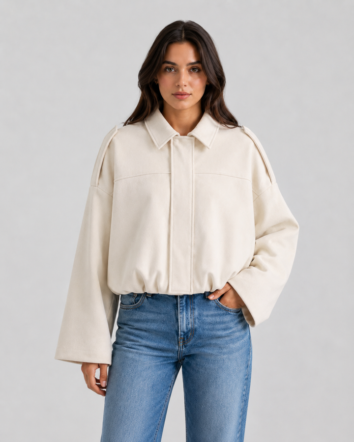 Women’s Suede Zip Up Jacket – Relaxed Cropped Fit