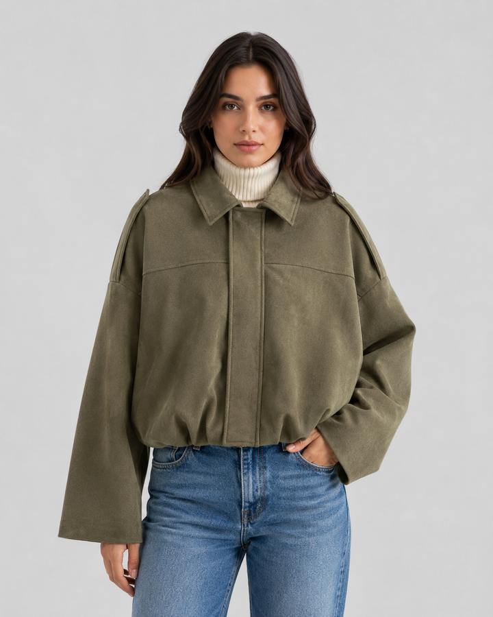 Women’s Suede Zip Up Jacket – Relaxed Cropped Fit
