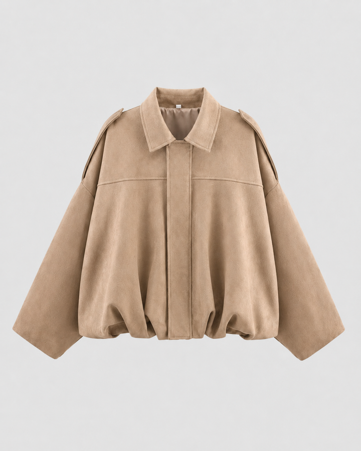 Women’s Suede Zip Up Jacket – Relaxed Cropped Fit
