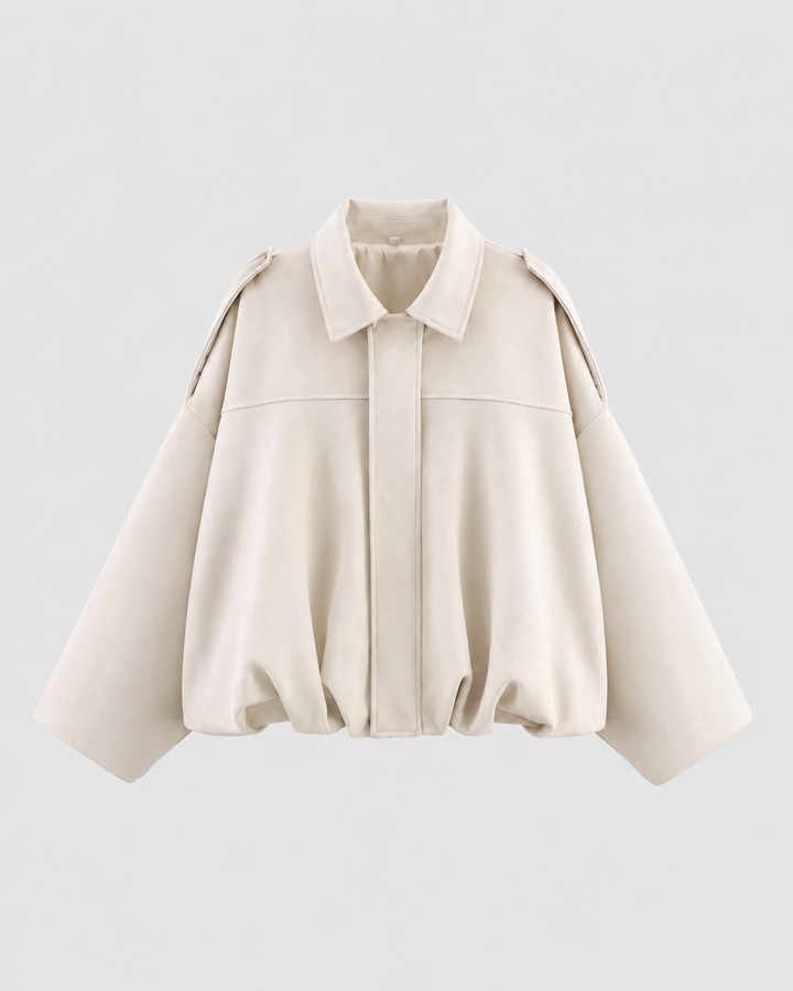 Women’s Suede Zip Up Jacket – Relaxed Cropped Fit