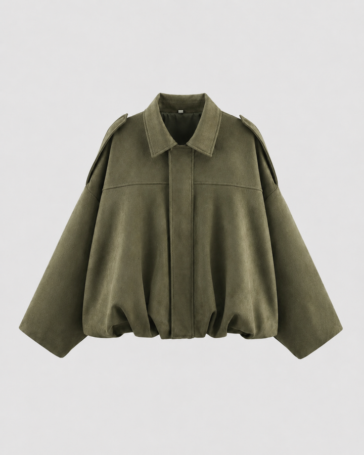 Women’s Suede Zip Up Jacket – Relaxed Cropped Fit