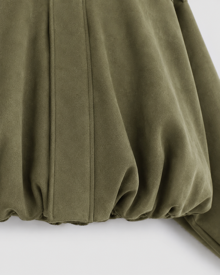 Women’s Suede Zip Up Jacket – Relaxed Cropped Fit