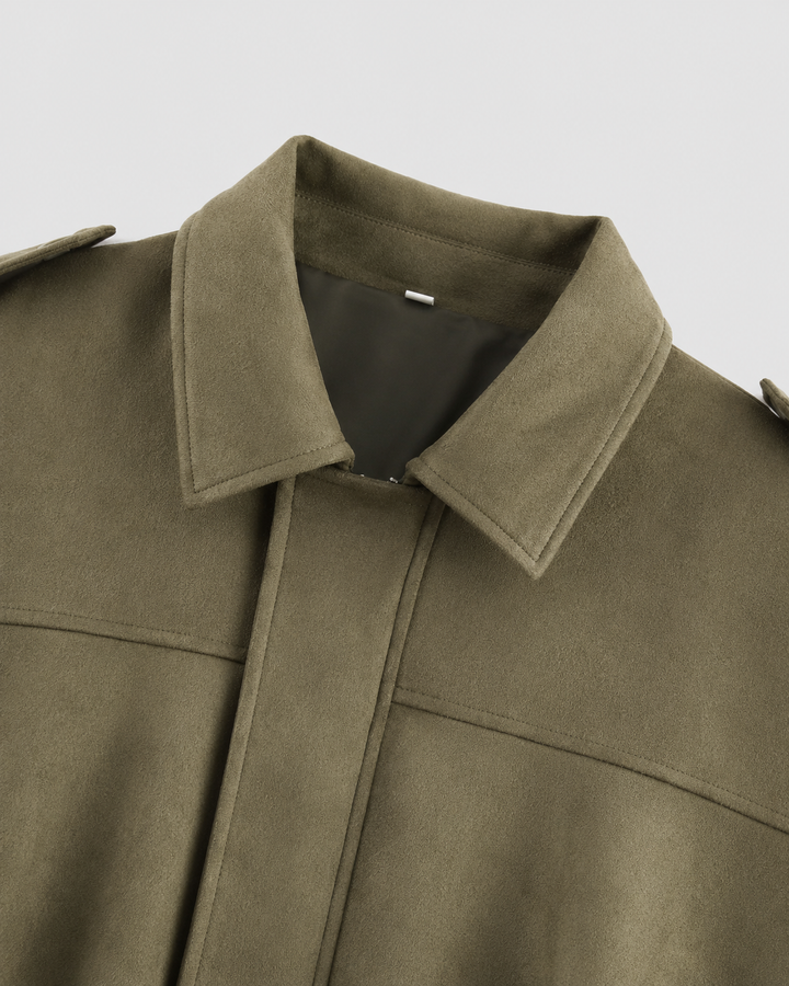 Women’s Suede Zip Up Jacket – Relaxed Cropped Fit