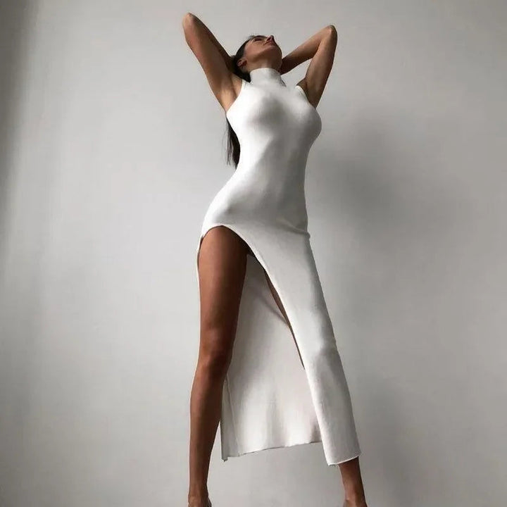 A New Me Chic White High Split Midi Dress