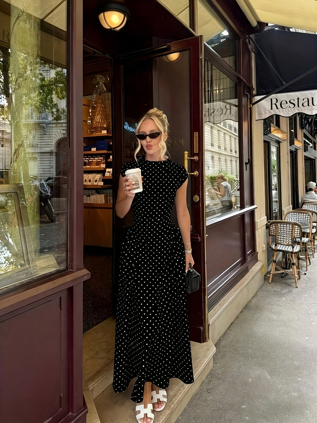 European And American Cross-Border 2026 Spring And Autumn New Retro Polka Dot Print Sleeveless Round Neck Slim High Waist A-Line Skirt Long Women&