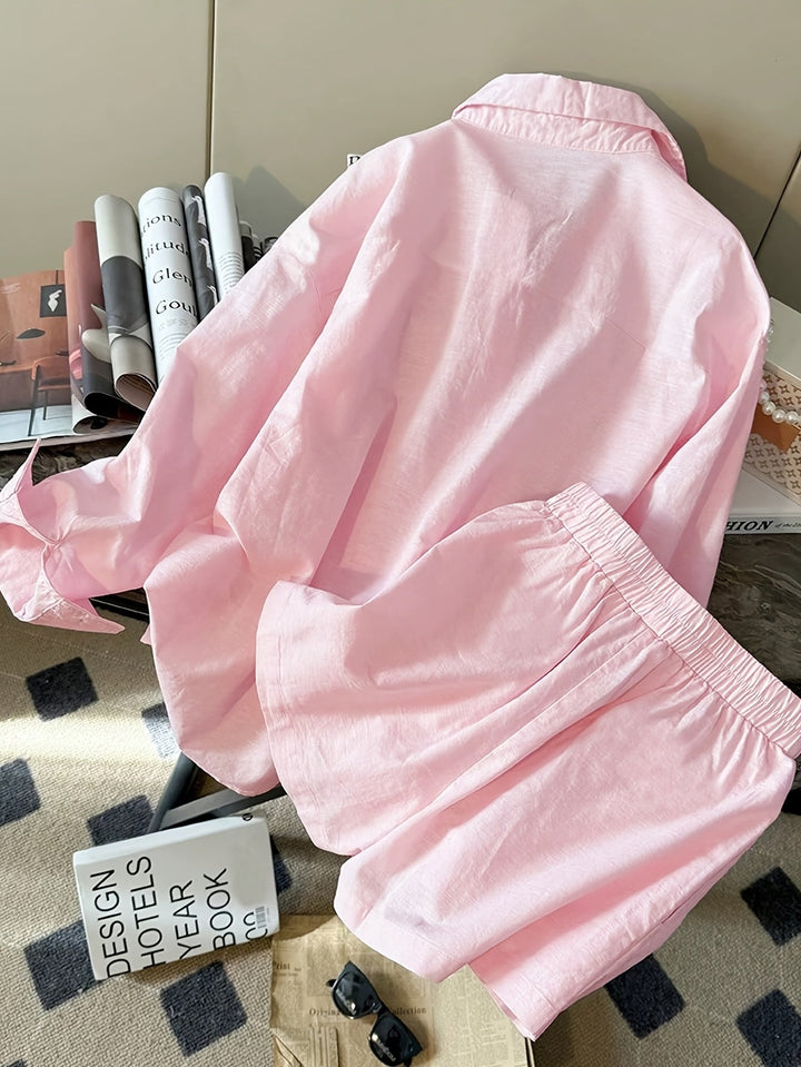 Loose Long Sleeve Top and Shorts Set
