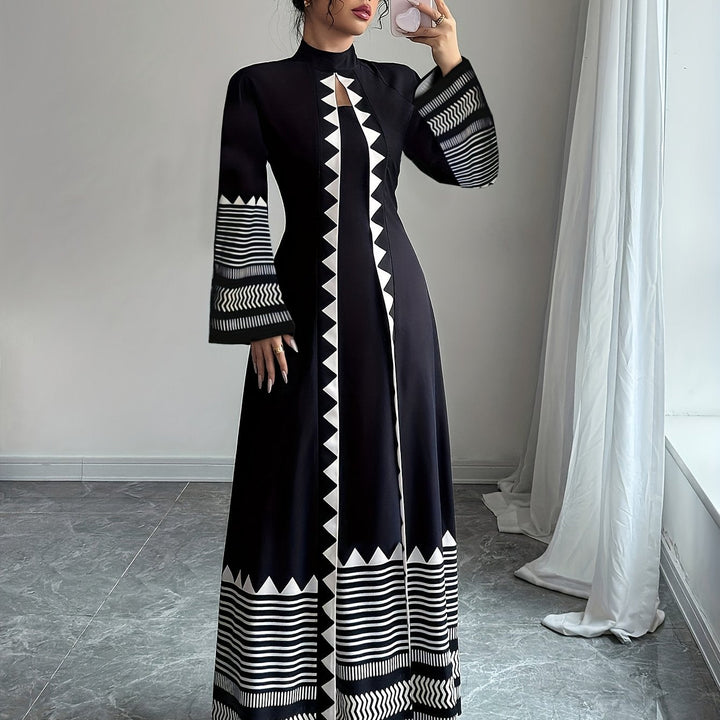 Fashionable Elegant Faux Two-Piece Fall/Winter New Floral Print Long Sleeve Maxi Dress