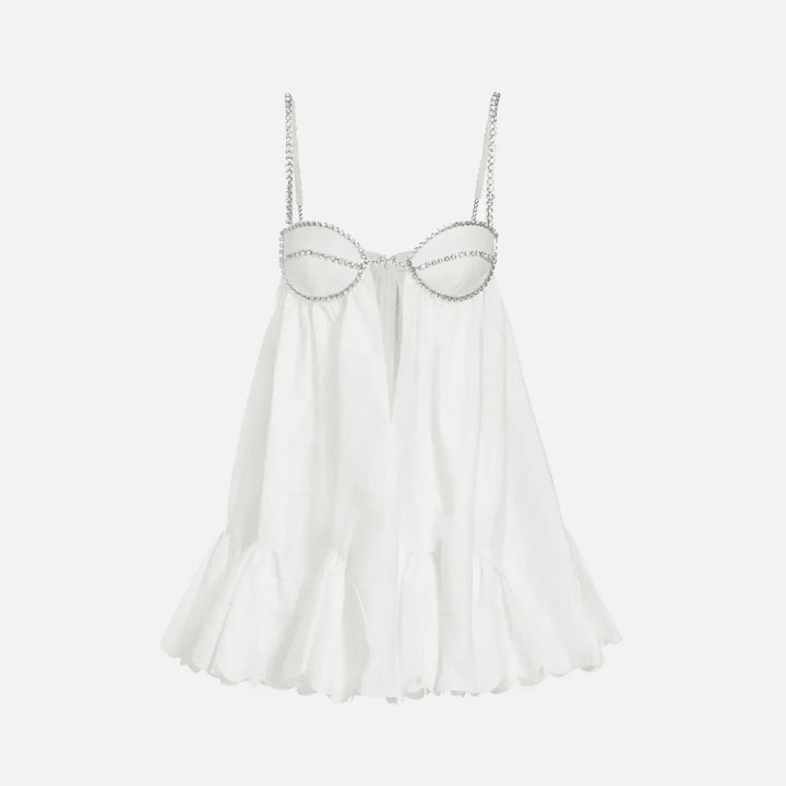 Astrid White Poplin Scalloped Hem Mini Dress