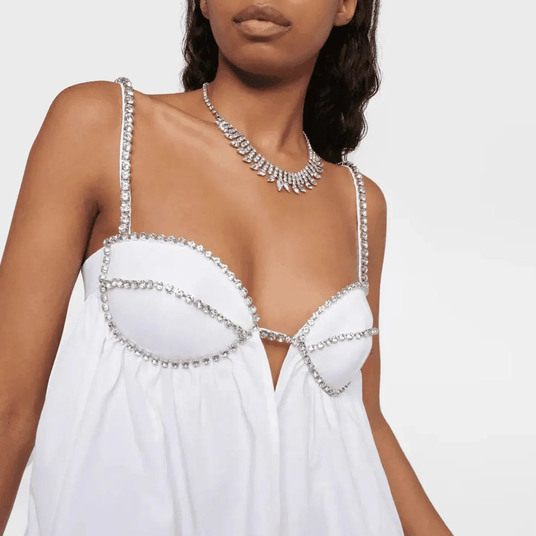 Astrid White Poplin Scalloped Hem Mini Dress