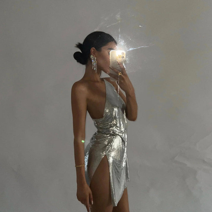Athena Chainmail One-Shoulder Mini Dress