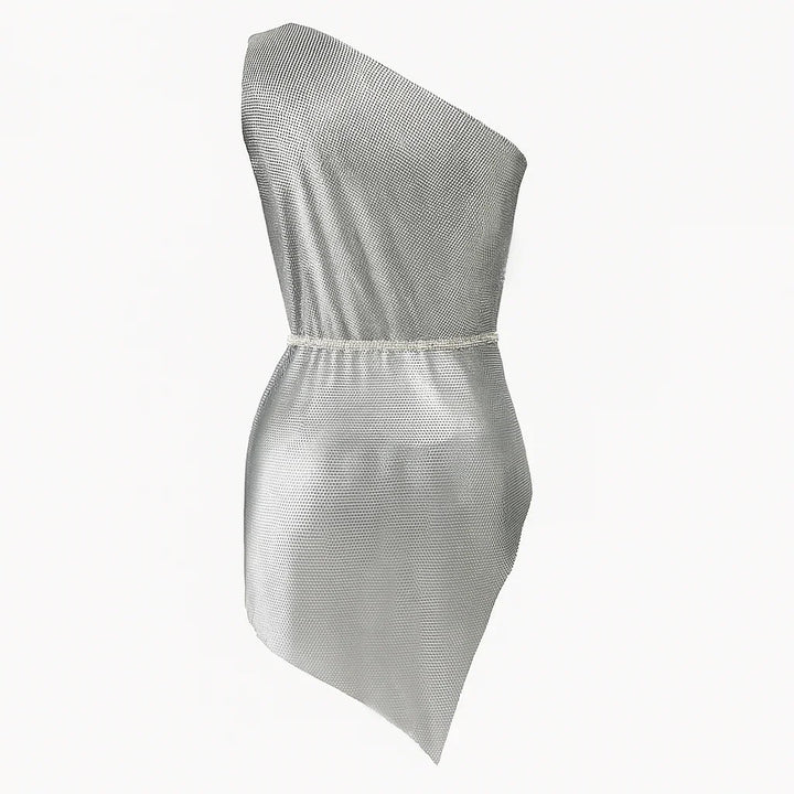 Athena Chainmail One-Shoulder Mini Dress