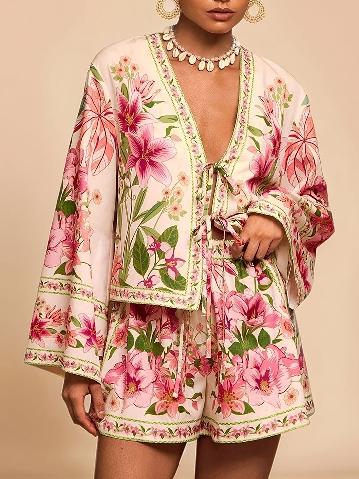 Chic Holiday Print Shirt  Shorts Set