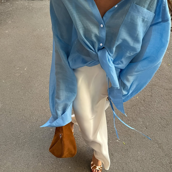 Solid Color Button-Front Casual Shirt
