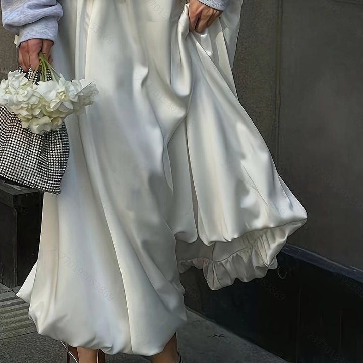 European and American Style High-waisted Flowy Skirt Casual Puffy Skirt
