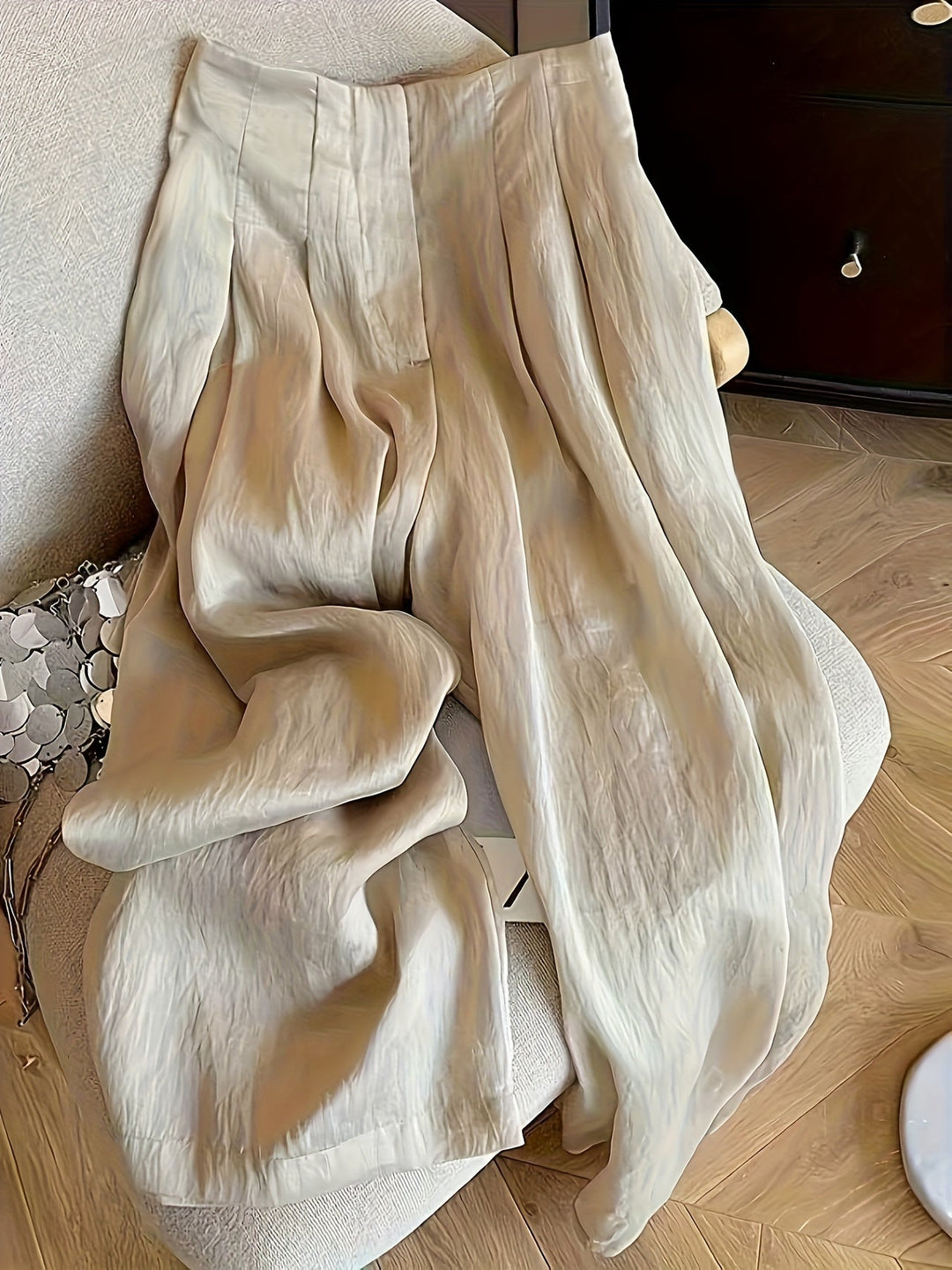 Light Beige Tencel Wide-Leg Pants, Draped And Smooth, Loose And Covering, Lazy And Casual, Super Versatile [Nian Nian]