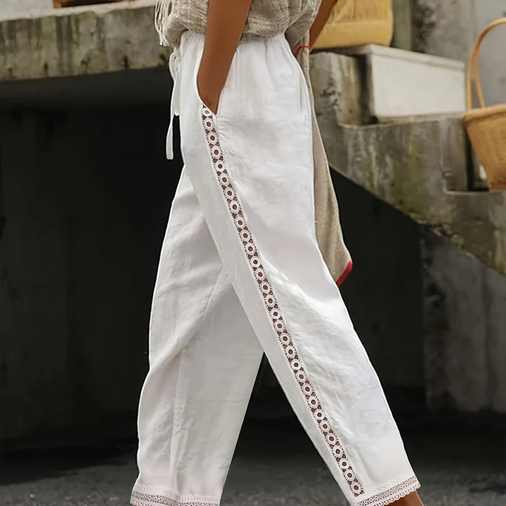 Chic Lace Patchwork Solid Ankle Pants