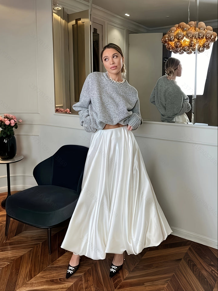 European and American Style High-waisted Flowy Skirt Casual Puffy Skirt