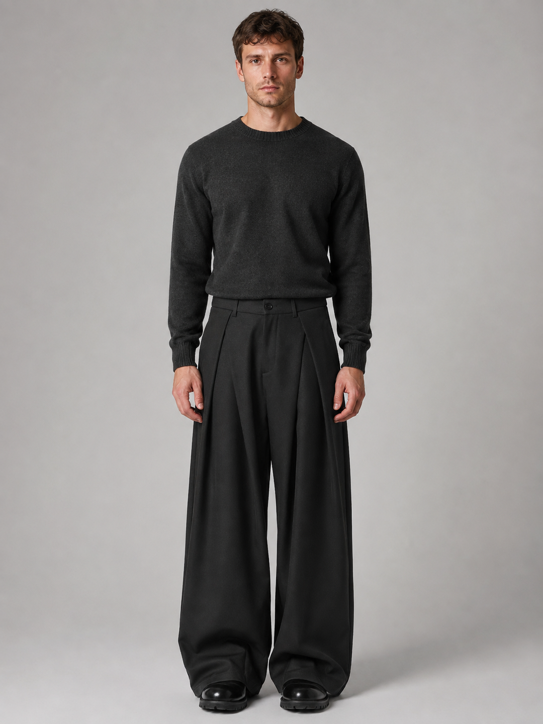 Men’s Wide Leg Trousers – Pleated Tailored Baggy Fit | Nero &amp; Luya