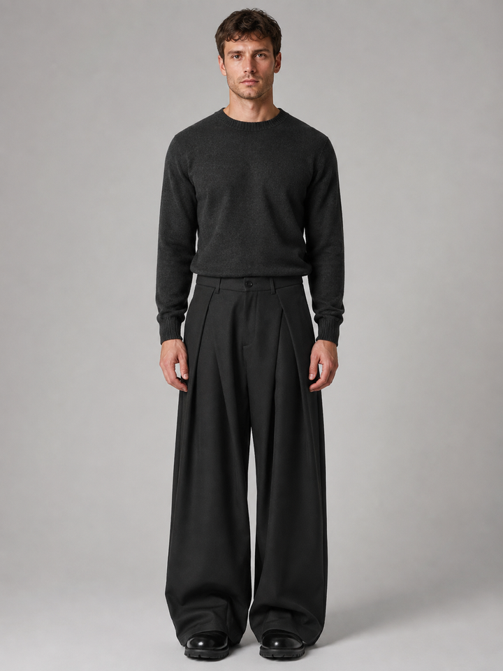 Men’s Wide Leg Trousers – Pleated Tailored Baggy Fit | Nero &amp; Luya