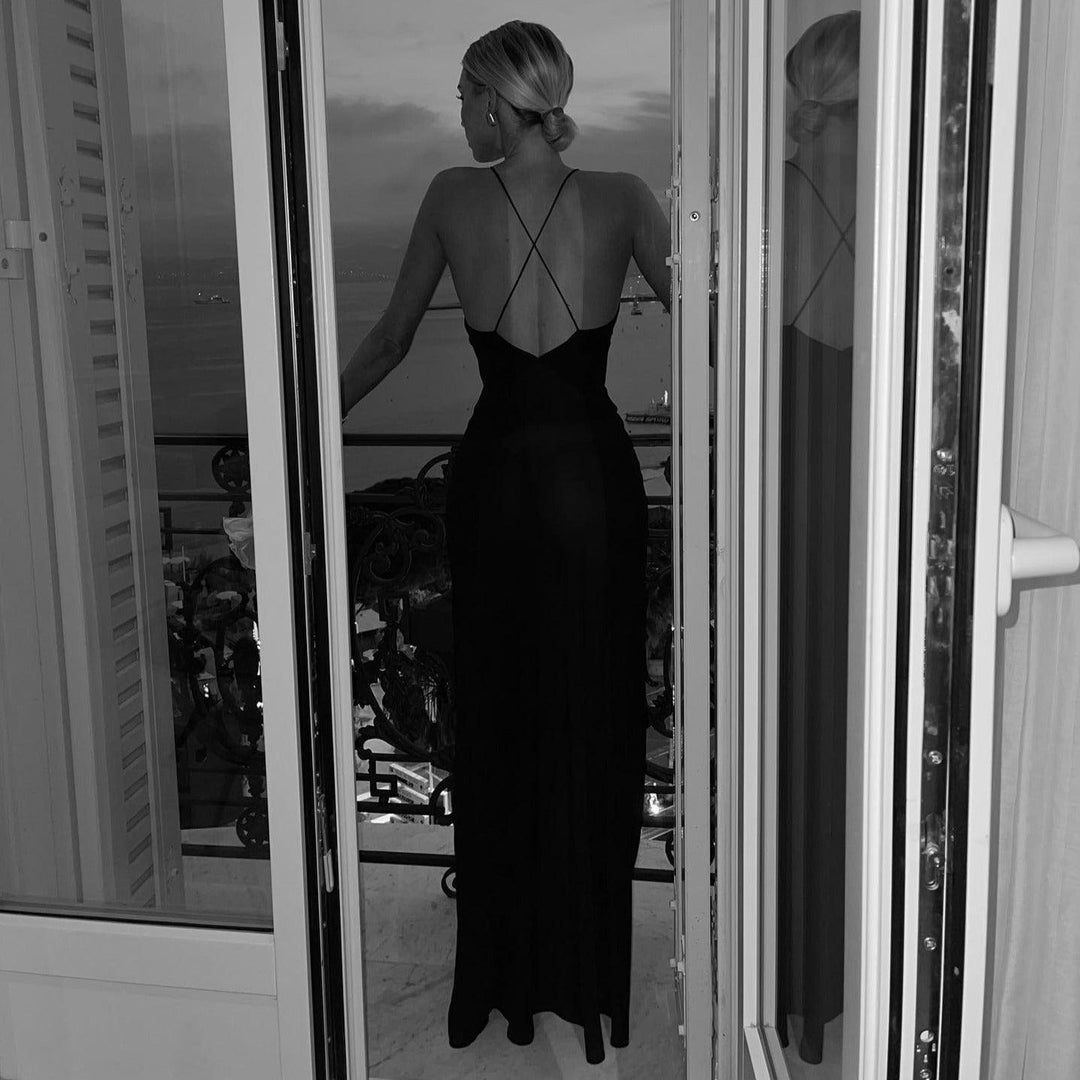 Blossom Bliss Black Backless Maxi Dress