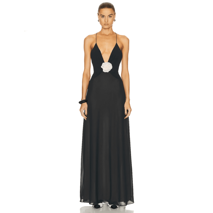 Blossom Bliss Black Backless Maxi Dress