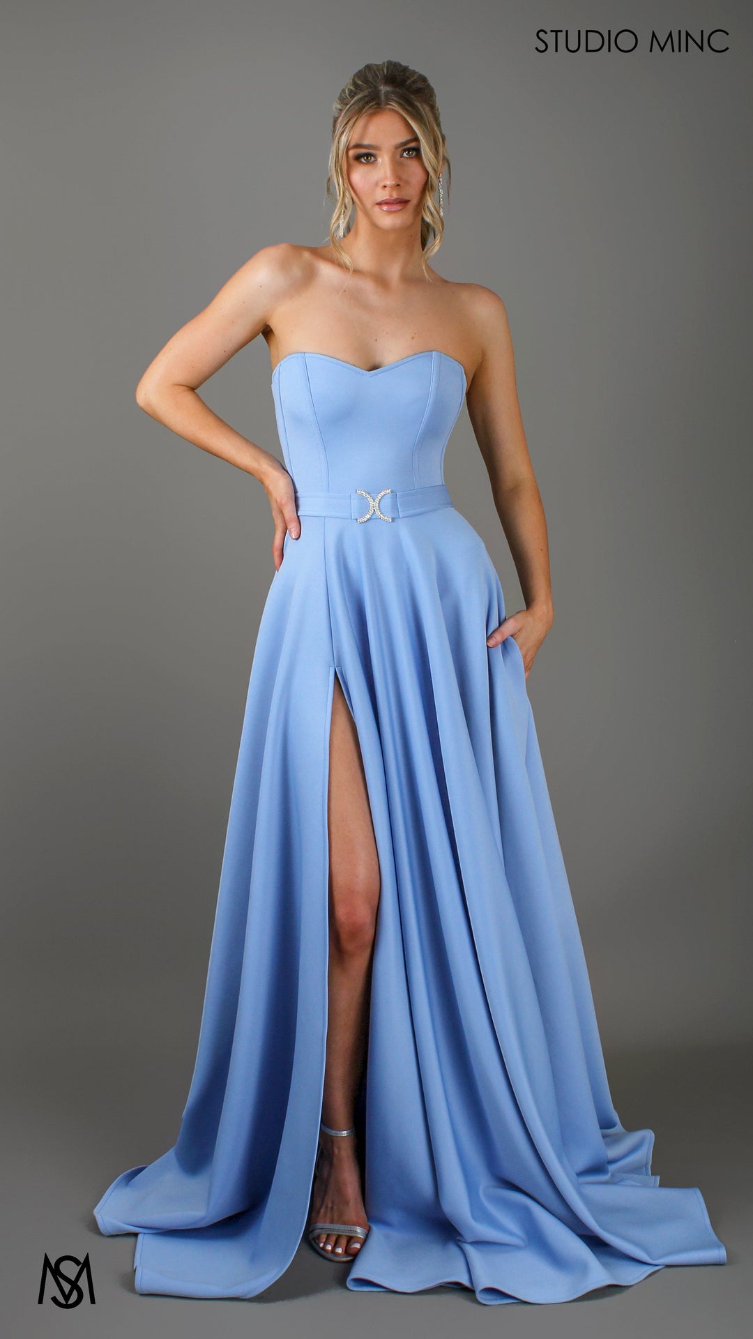 SWEETHEART - Baby Blue Strapless Formal dress with Corset &amp; Full Circle Skirt