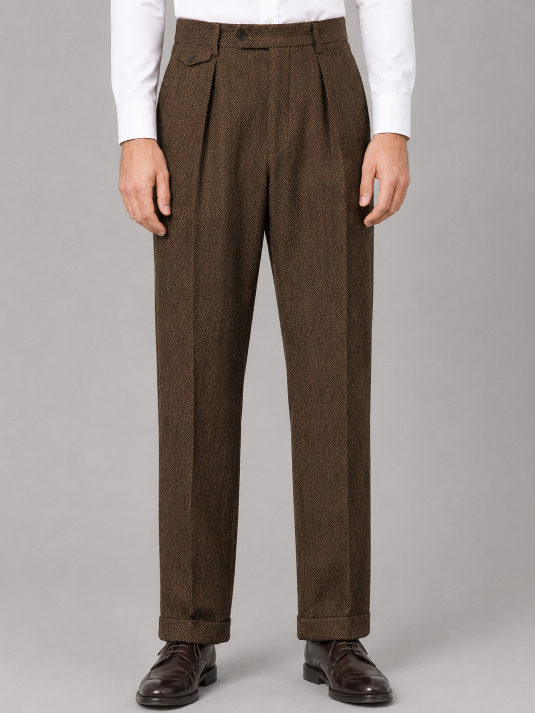 Men’s Herringbone Pleated Tailored Trousers – Straight Leg Tailored Fit | Nero &amp; Luya