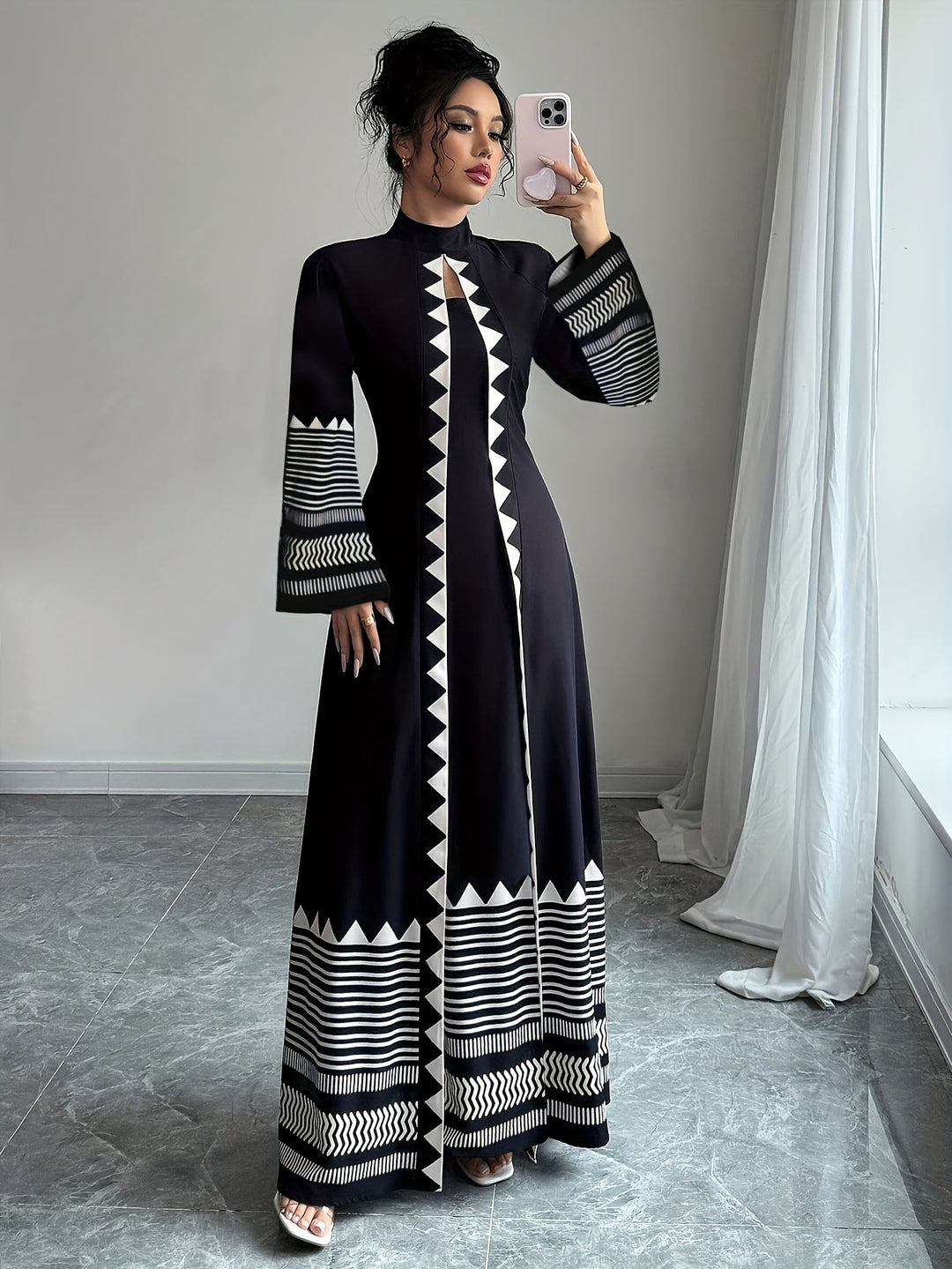 Fashionable Elegant Faux Two-Piece Fall/Winter New Floral Print Long Sleeve Maxi Dress