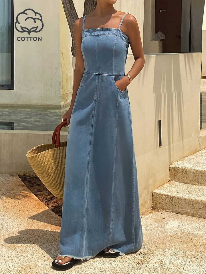 Acid Wash Denim Maxi Cami Dress