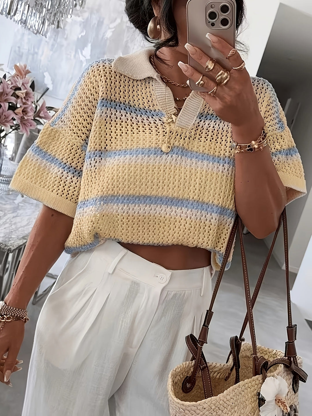Striped Knit Collar Sweater