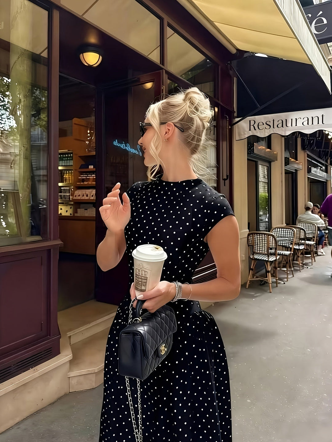 Polka Dot Waist-Cinching Maxi Dress