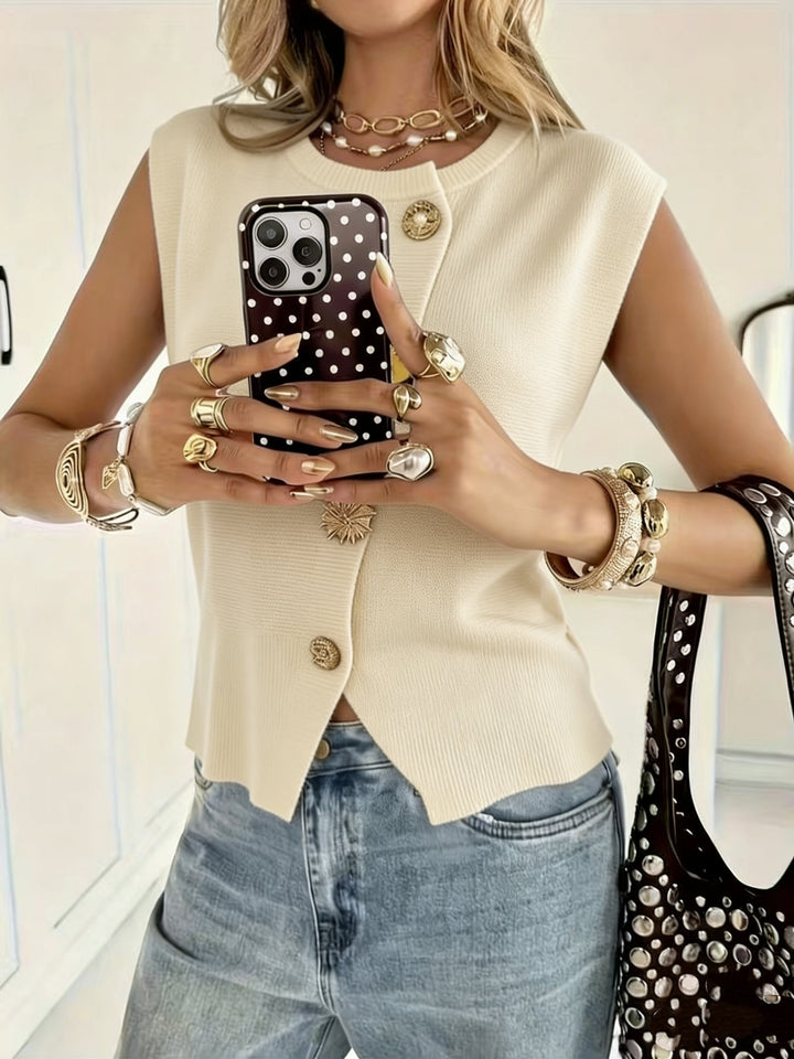 Vest for Women 2026 Summer Edition High-End Golden Button French-Style Sleeveless Top