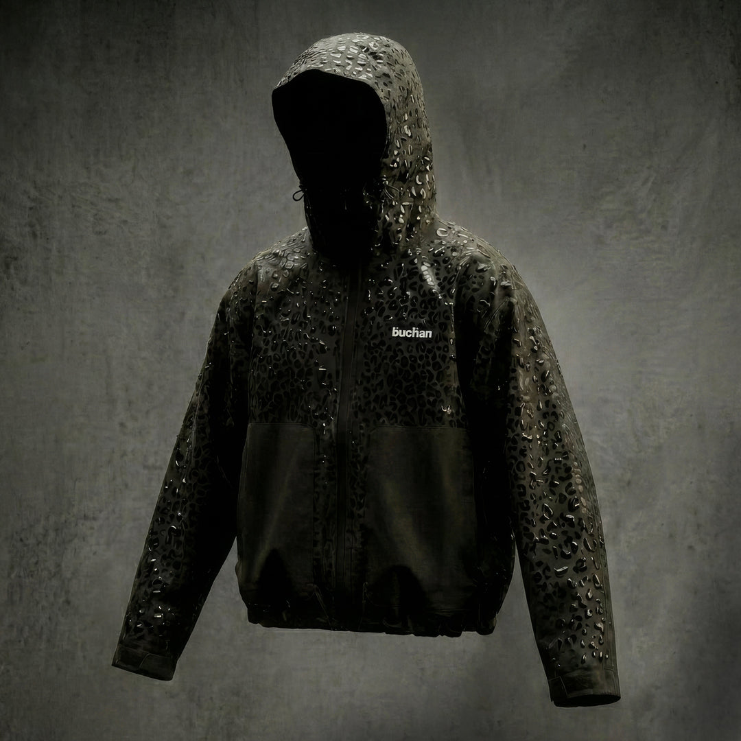 Water Reactive Cheetah Rain Jacket - Black