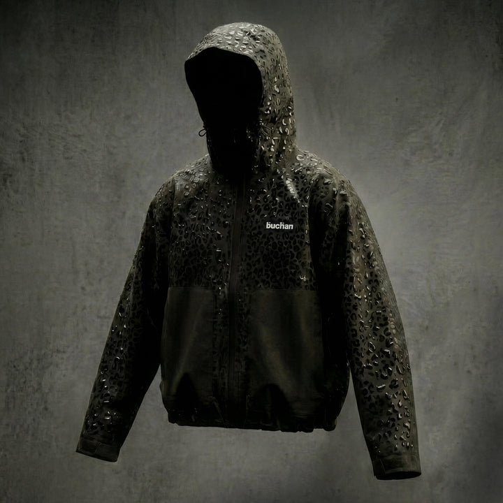 Water Reactive Cheetah Rain Jacket - Black