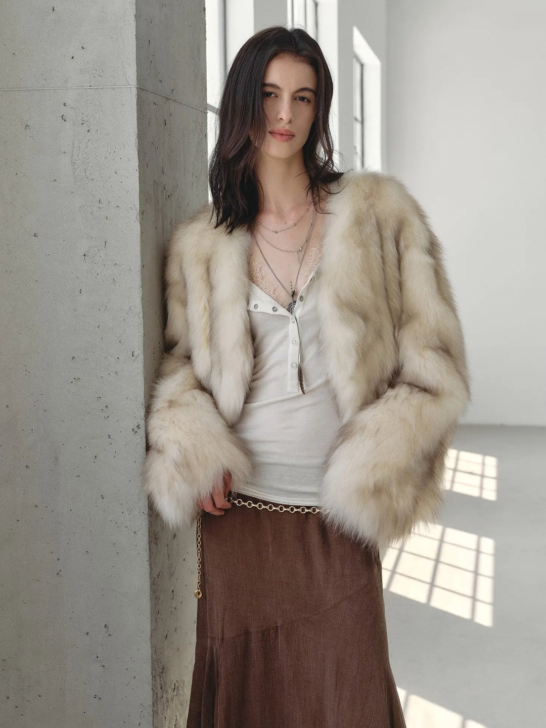 Firelady Fur Women‘s Short Fox Fur Coat | SagaFurs Crown-Grade Ombré Dyed Collar“Chic Sister”