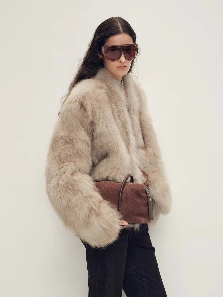 Firelady Fur Women‘s Short Fox Fur Coat | SagaFurs Crown-Grade Ombré Dyed Collar“Chic Sister”