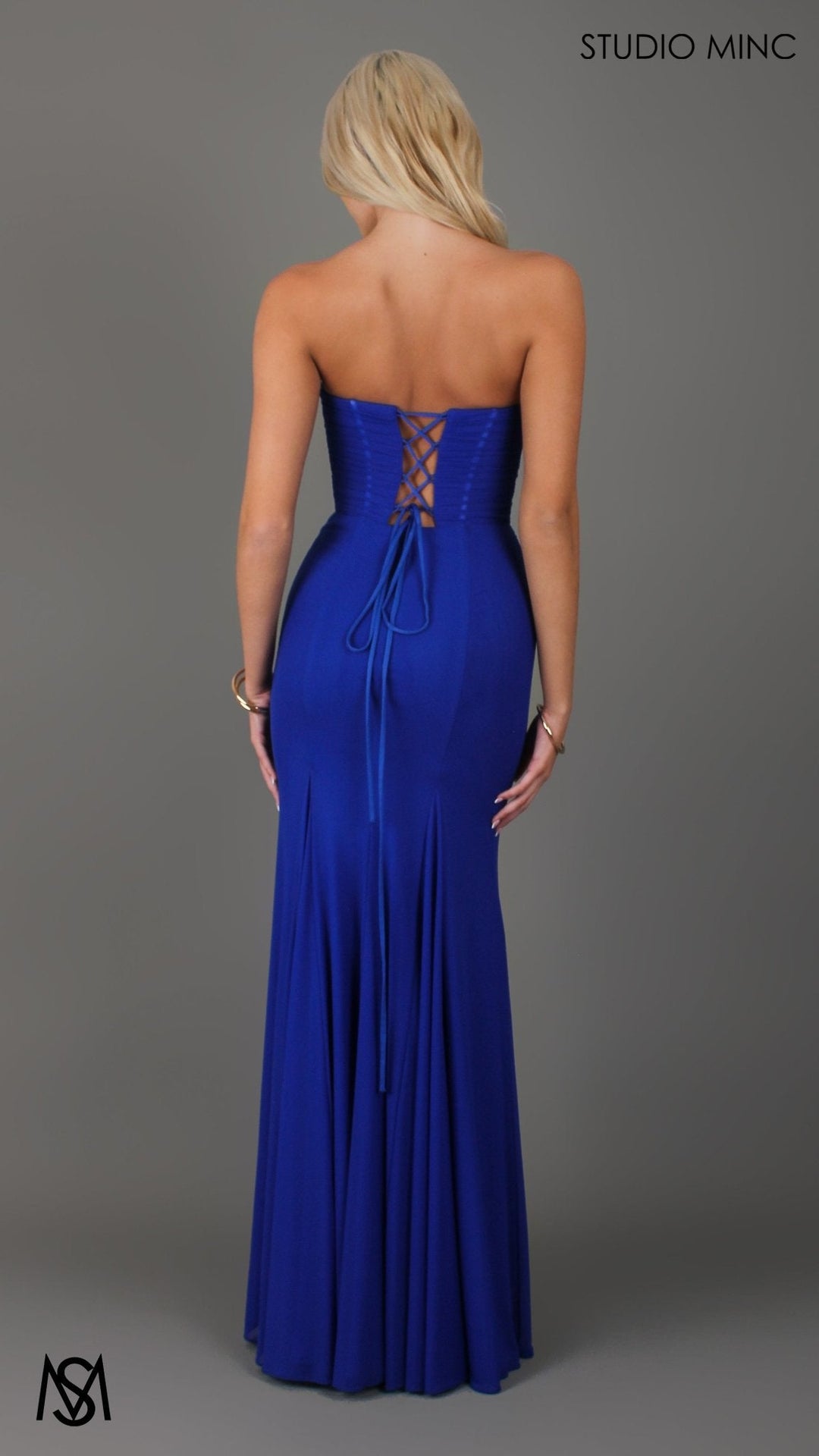 Amalfi - Cobalt Blue Formal Dress, Strapless Corset Boning Fitted mermaid, Gathered net