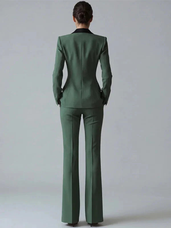 Vivienne | Satin Lapel Flared Suit Two-Piece Set