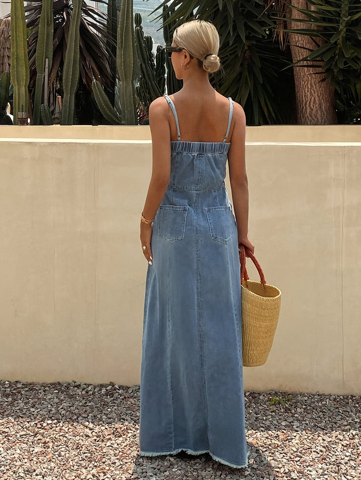 Acid Wash Denim Maxi Cami Dress