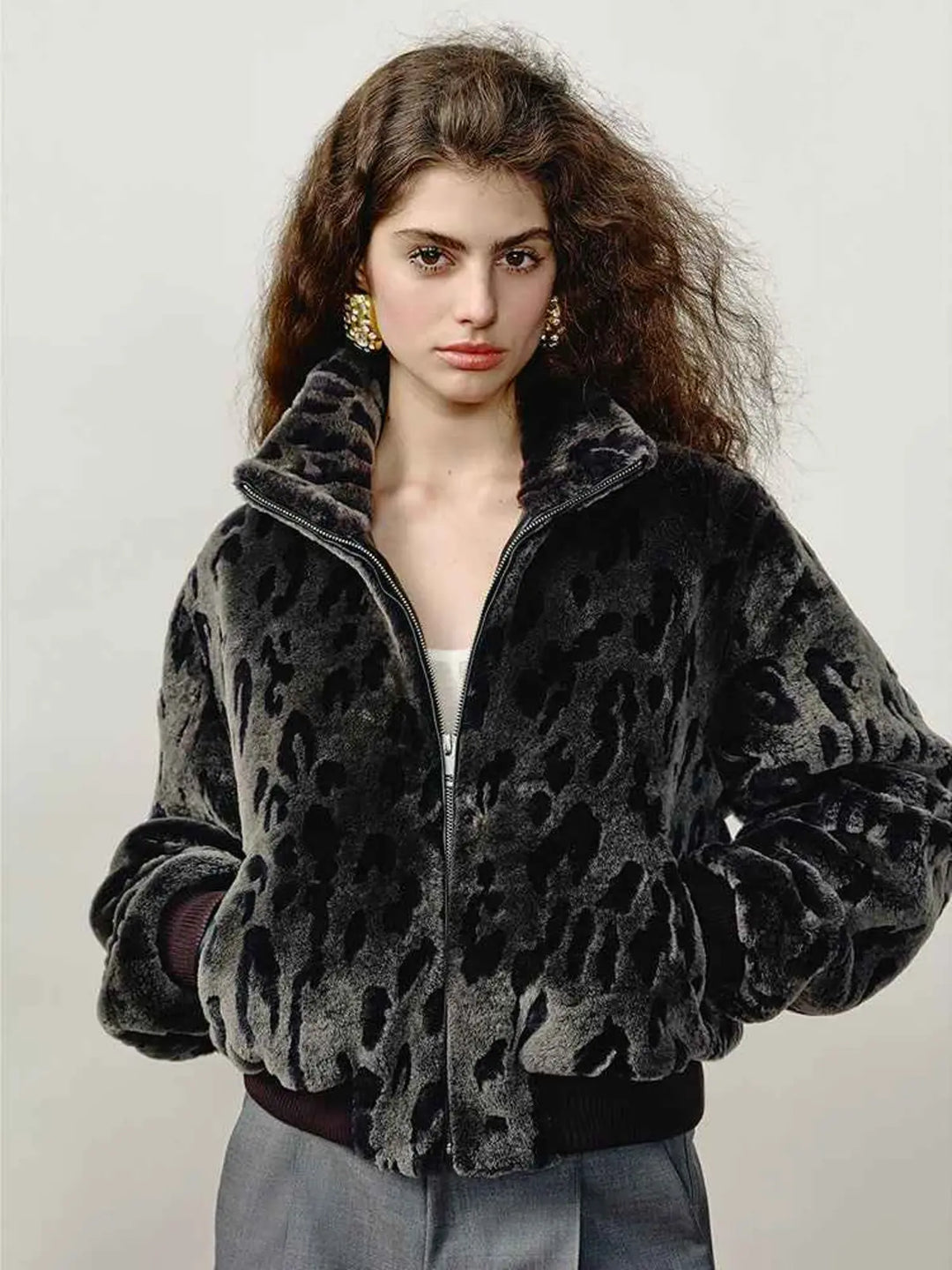 FF×JW Dapple Manor Fashionable Casual Warm Stand Collar Merino Shearing Coat