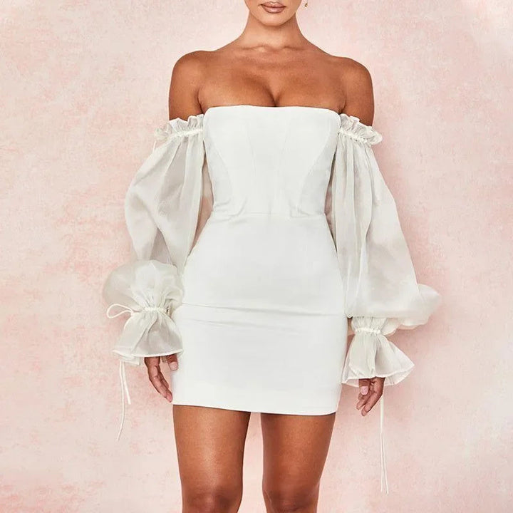 Delia White Off Shoulder Puff Sleeve Mini Dress