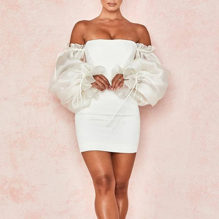 Delia White Off Shoulder Puff Sleeve Mini Dress