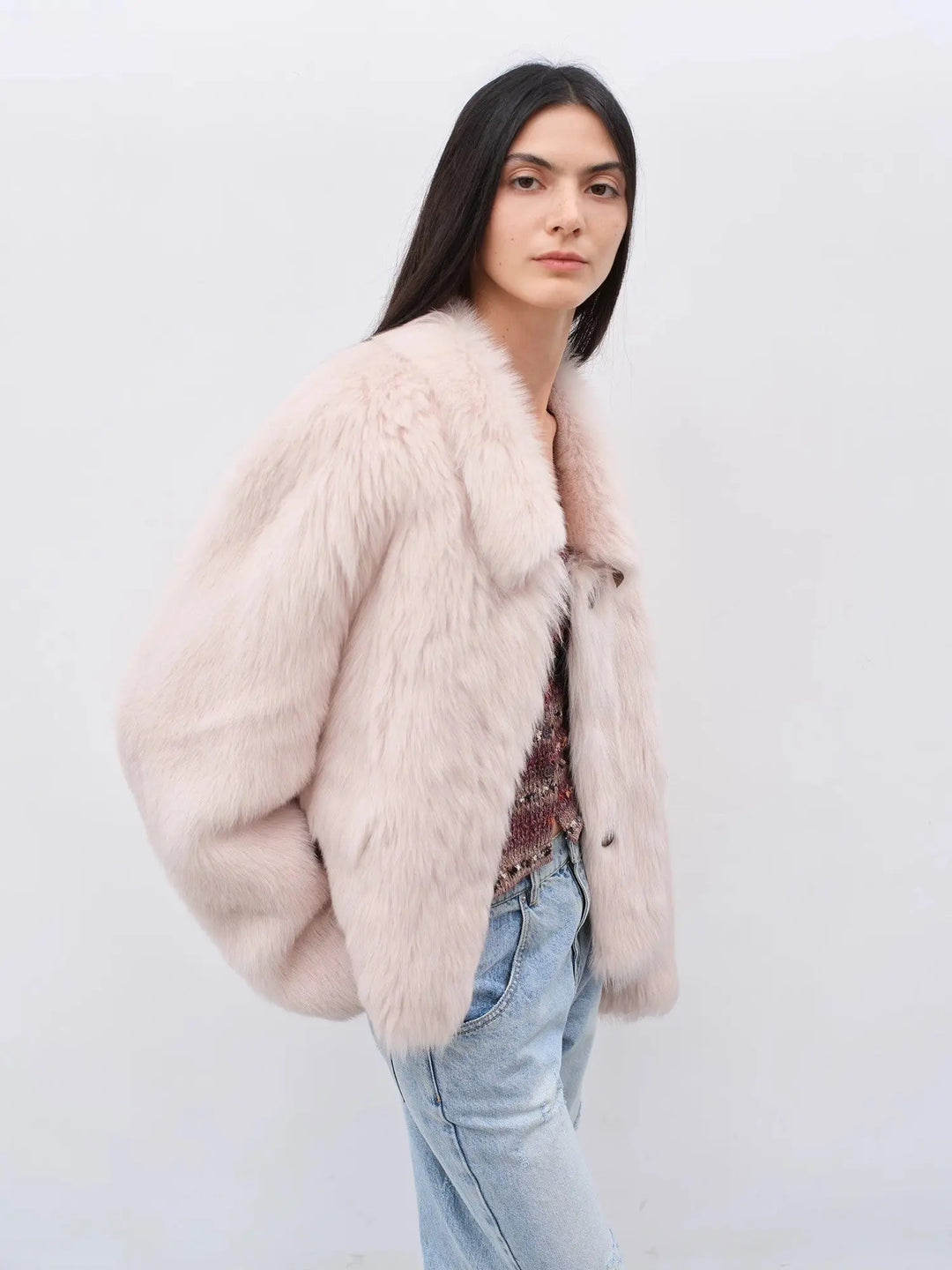 "Dream Walk" long lapel Toscana wool sheepskin short fur coat for women