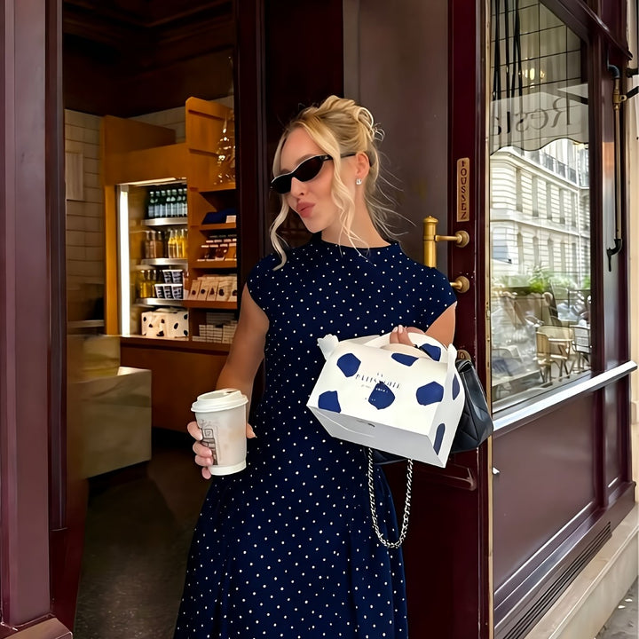 Polka Dot Waist-Cinching Maxi Dress