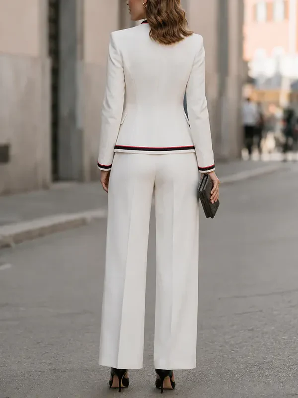 Celine | Contrast Piping Stand Collar Blazer Trouser Set