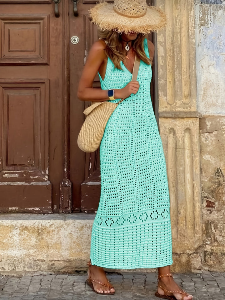 HollowOut Solid Color Tank Beach Maxi Dress