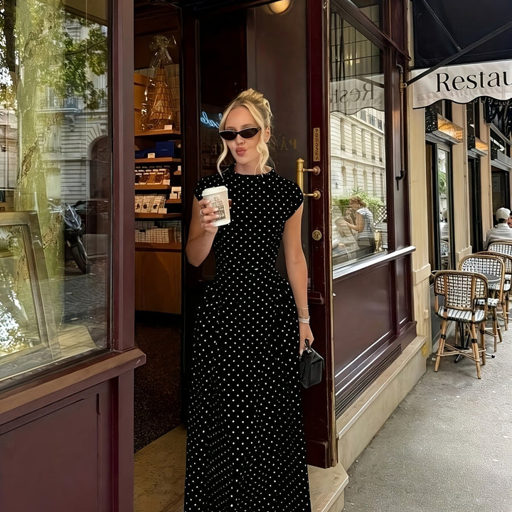 European And American Cross-Border 2026 Spring And Autumn New Retro Polka Dot Print Sleeveless Round Neck Slim High Waist A-Line Skirt Long Women&