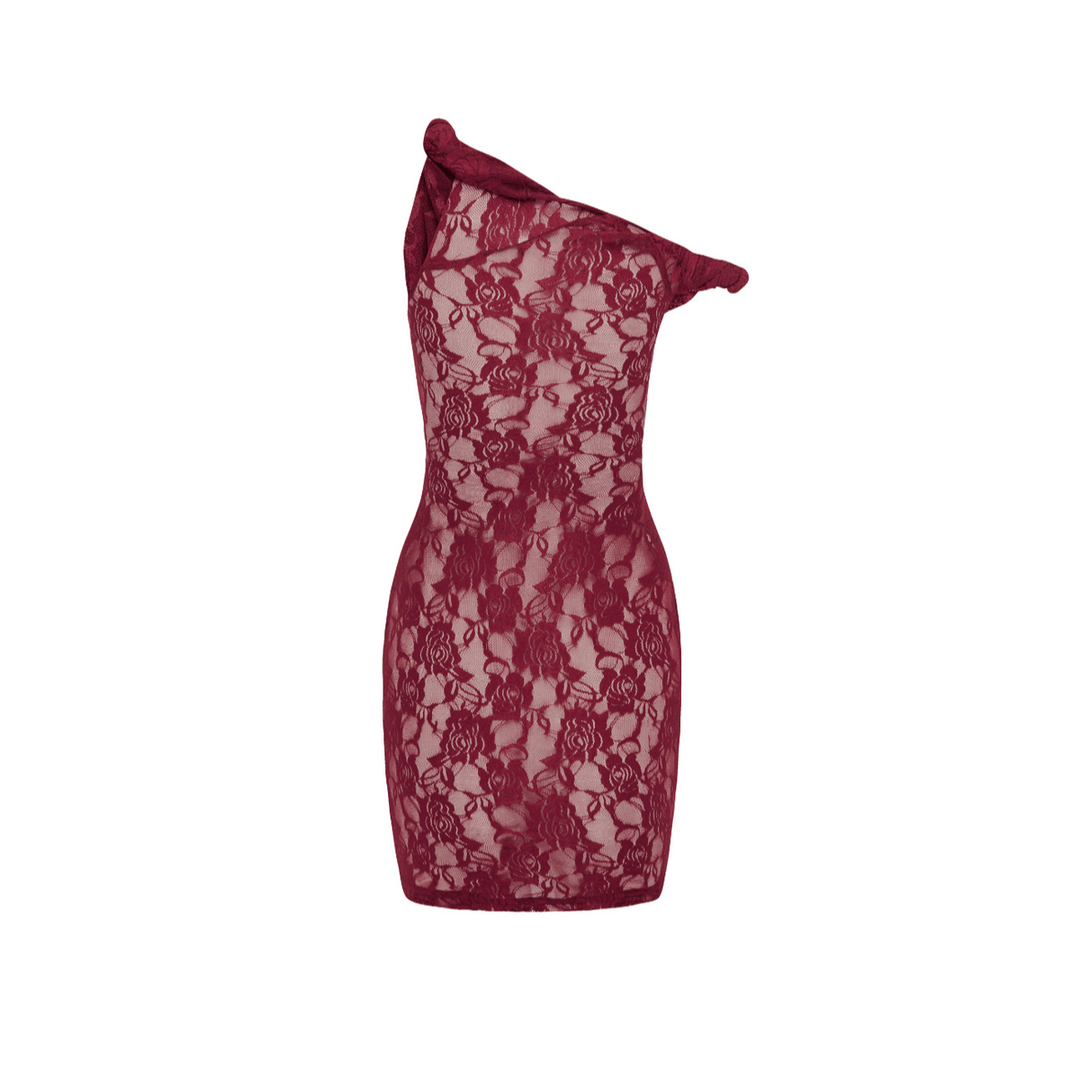 Edith Burgundy Lace Mini Dress