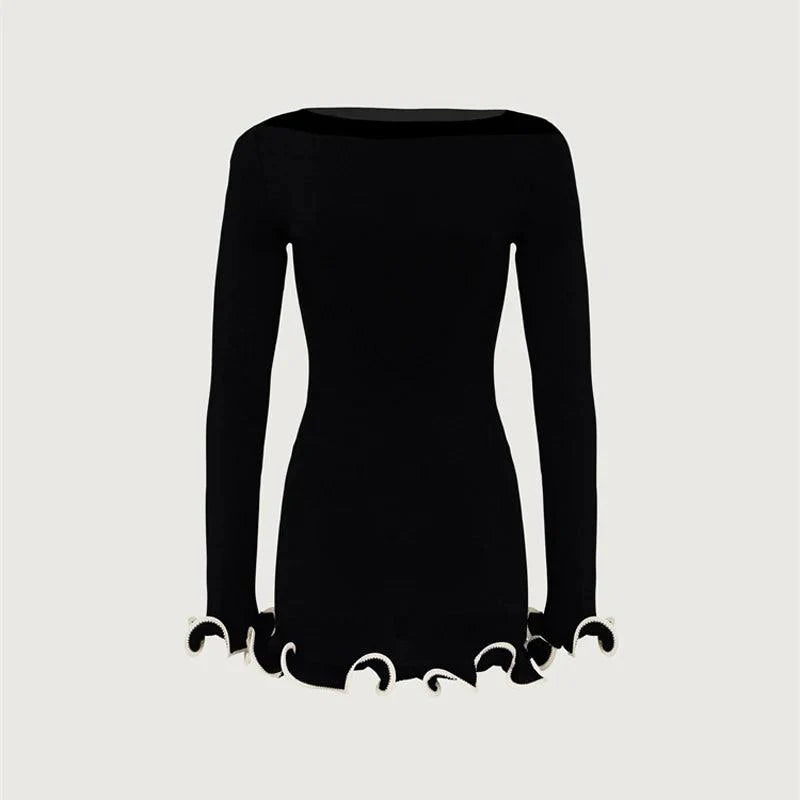 Elegance in Time Black Ruffled Mini Dress
