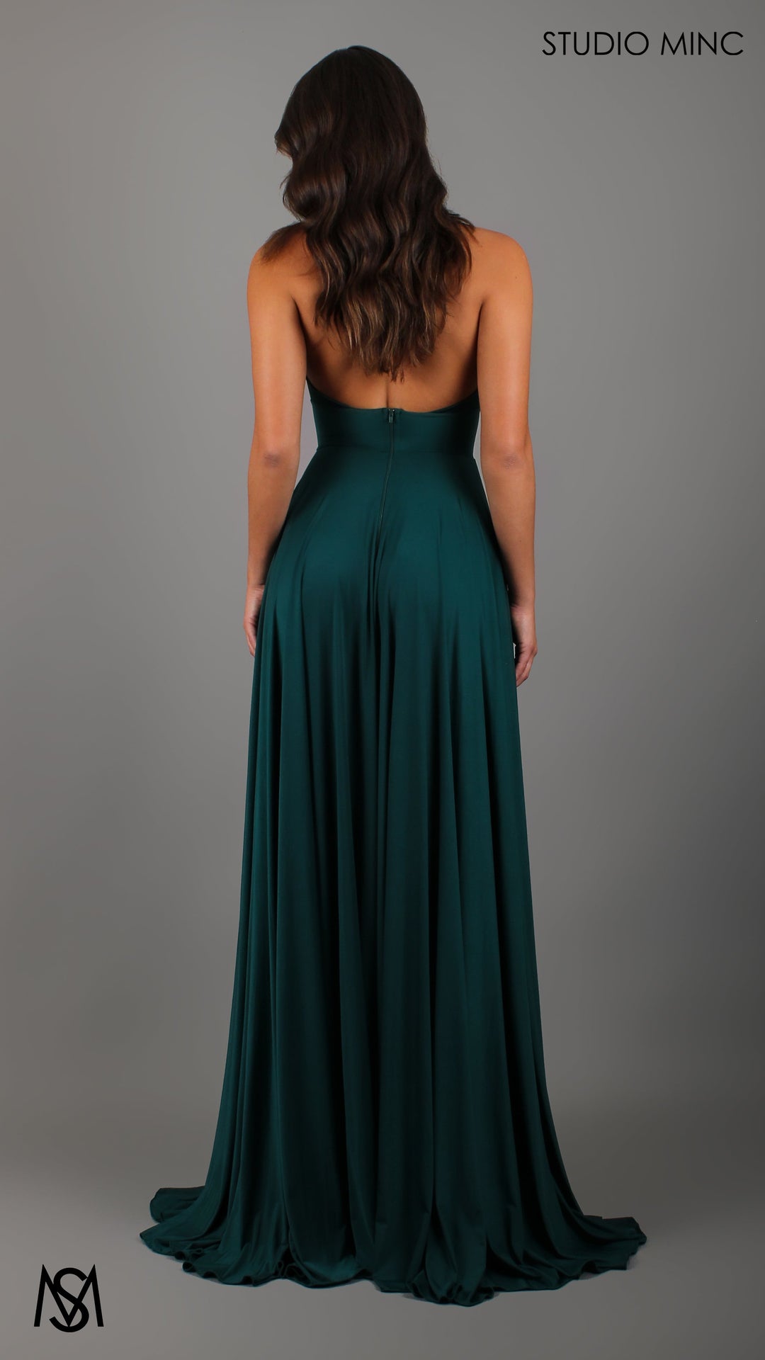 LOVE - Emerald Green Flowy Formal Dress with Plunge Neckline &amp; Leg Split